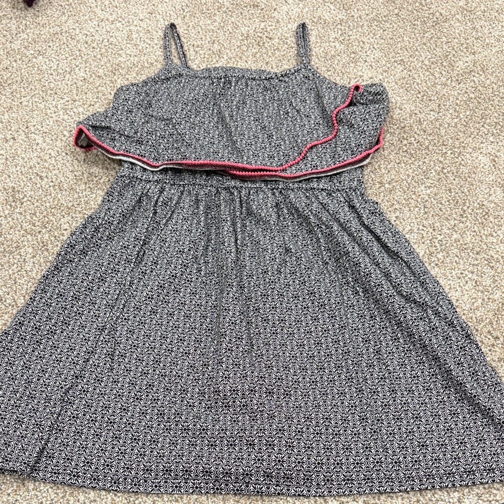 Gymboree Black and White Floral Dress with pink trim
